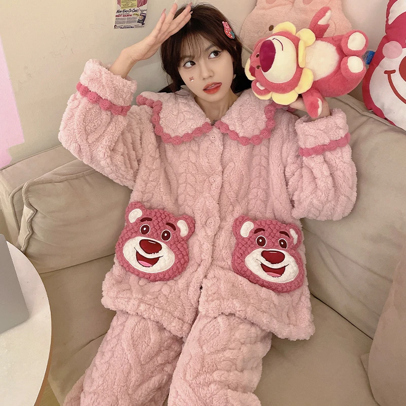 珊瑚绒睡衣女秋冬季加绒加厚2023新款卡通可爱法兰绒家居服套装