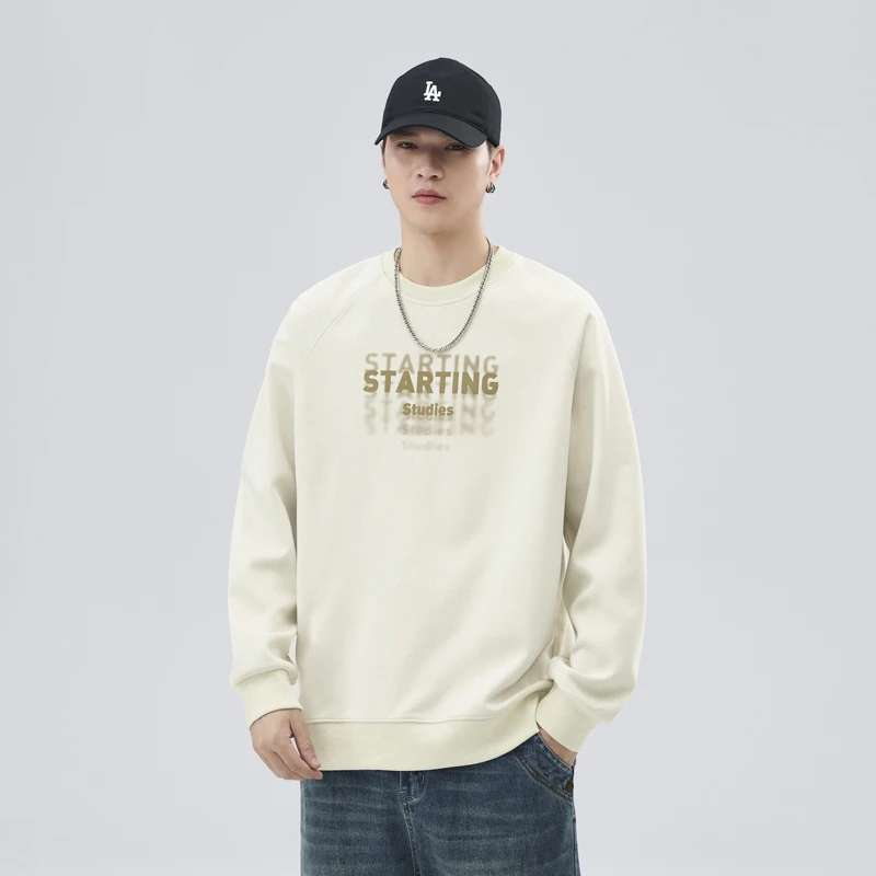 加绒男春秋款美式休闲简约字母时尚潮牌上衣无帽宽松圆领重磅长袖