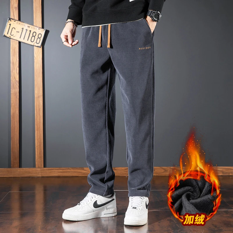 大白鲨2025秋冬季新款直筒欧棉绒男裤加绒加厚休闲百搭九分裤长裤
