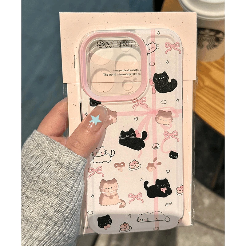 飞虎胜丝带黑白猫适用iphone15苹果14手机壳华为vivo小米oppo软套