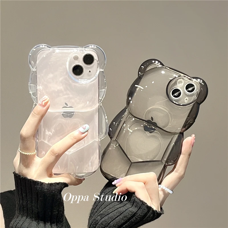 透明立体小熊适用iPhone13手机壳苹果14Promax创意12防摔11可爱女