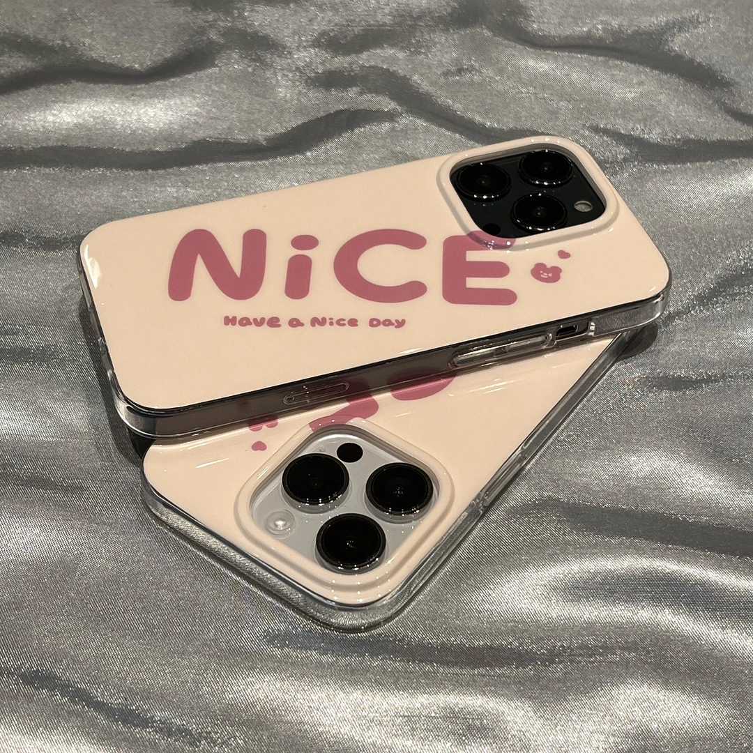 日韩ins少女粉色nice英文苹果14Promax手机壳iPhone13新款12/11女