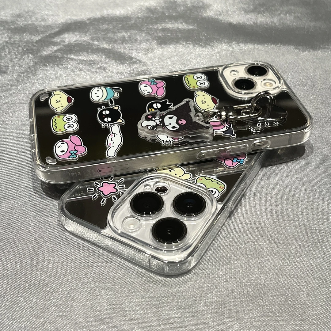卡通三丽鸥头像镜面挂链苹果14手机壳iPhone13promax防摔12软边11