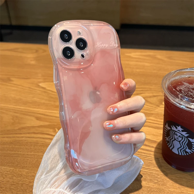 波浪透粉水墨晕染苹果14手机壳iPhone13promax新款12硅胶11保护套