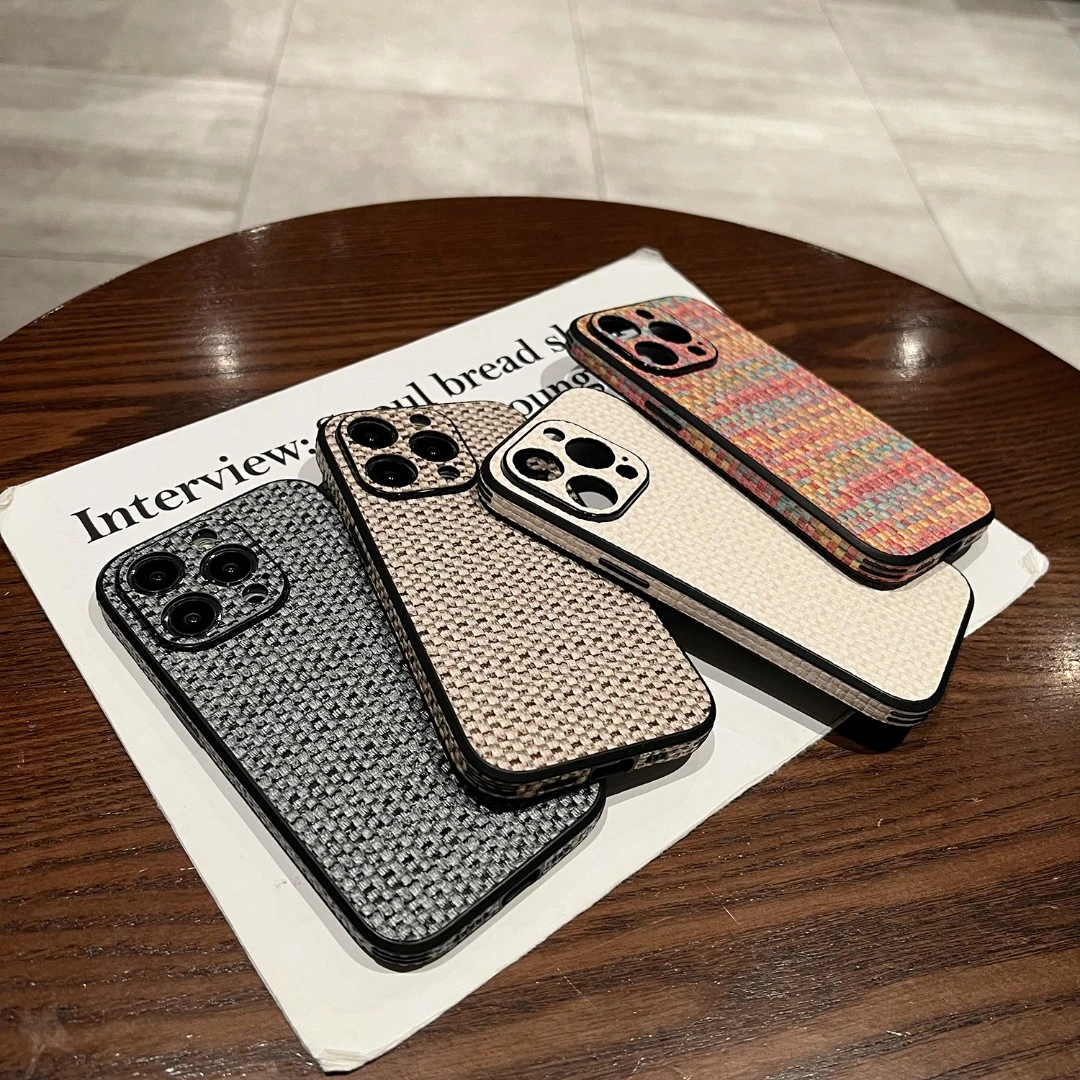 高档皮质布纹适用iPhone14新款手机壳14plus苹果13promax高级感12