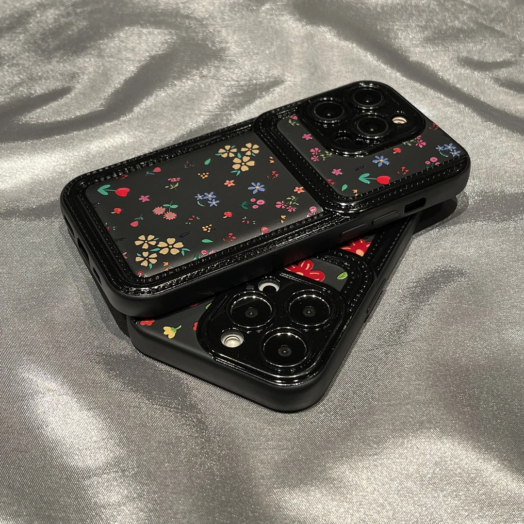 ins风复古黑色小碎花苹果14手机壳iPhone13Promax新款12Pro硅胶11