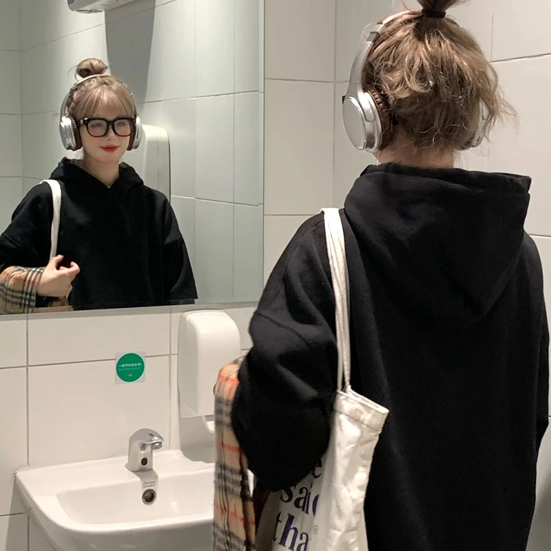学生时代慵懒风卫衣hiphop高街连帽oversiz宽松慵懒风春秋卫衣女