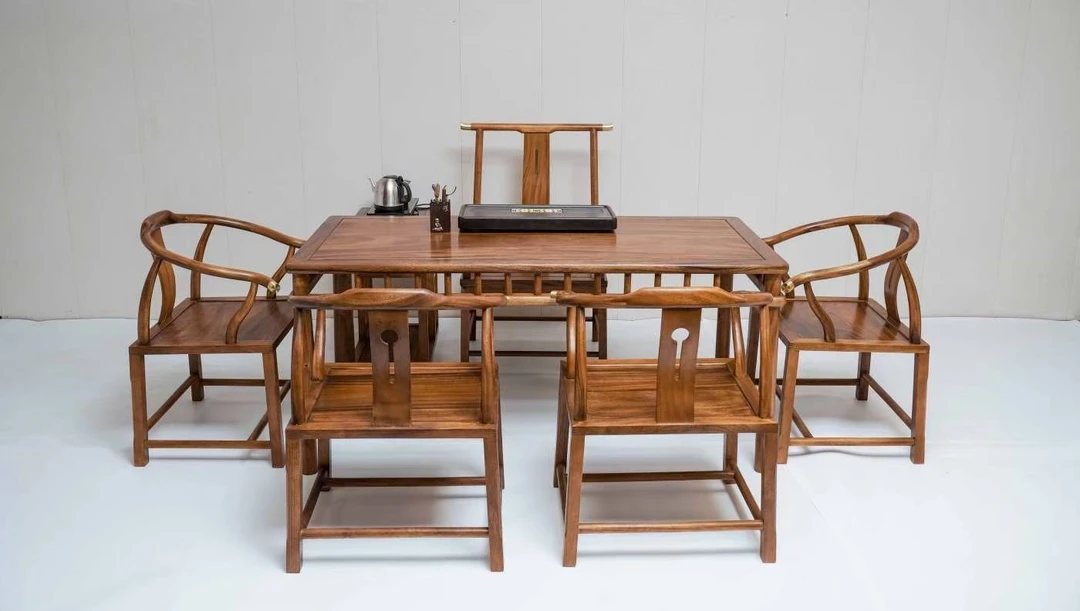 南美胡桃木实木茶桌椅组合，茶桌书桌办公桌，尺寸168*80*75