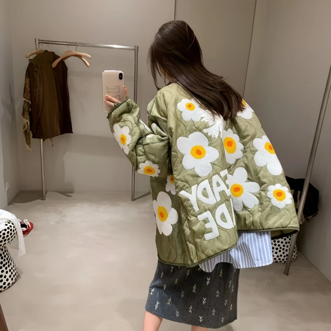 买手店24秋冬高级小众日本设计师鸡蛋花绣花内胆风夹克薄棉外套潮