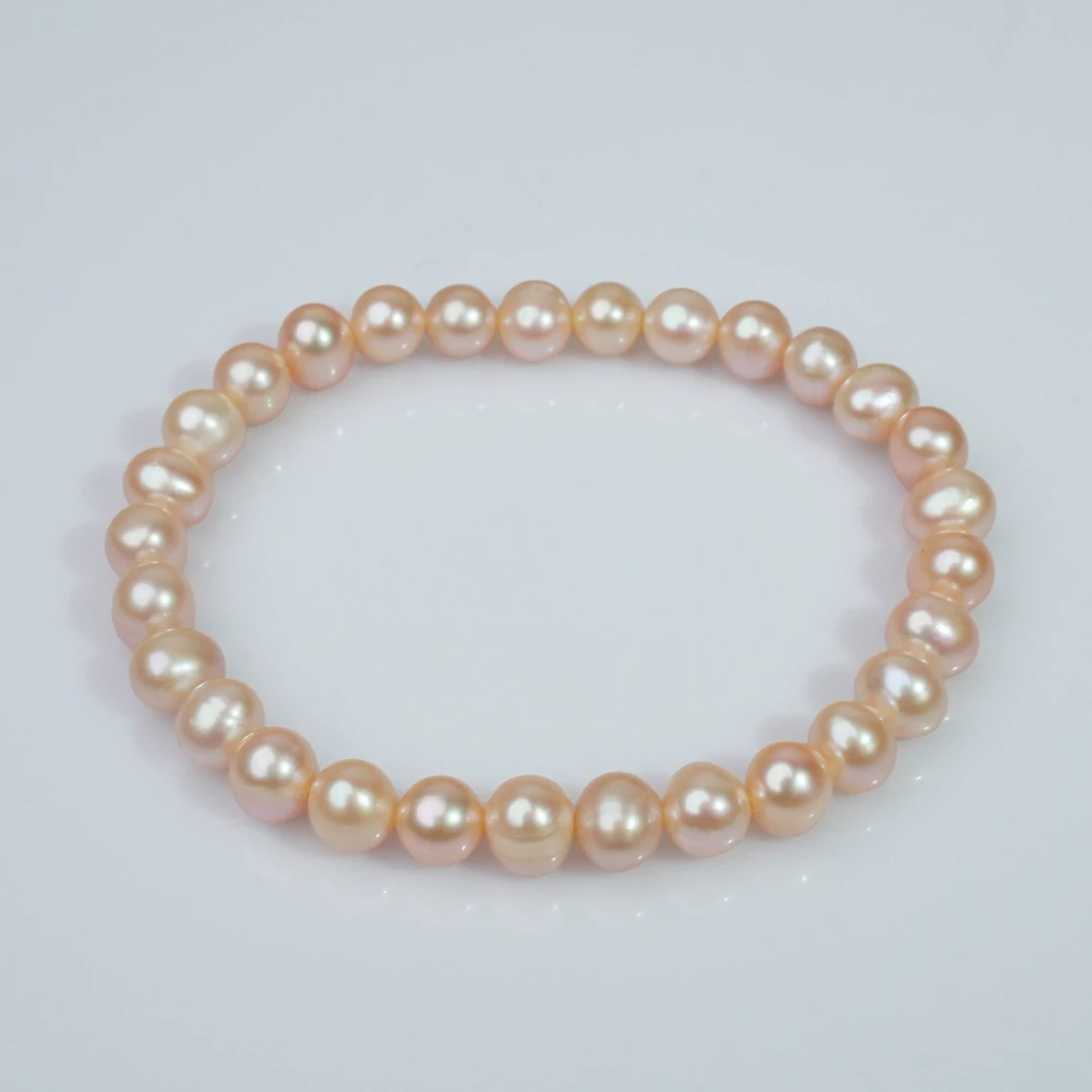 6-7mm天然淡水无核珍珠香槟玫瑰色全珠素圈珍珠手串0613