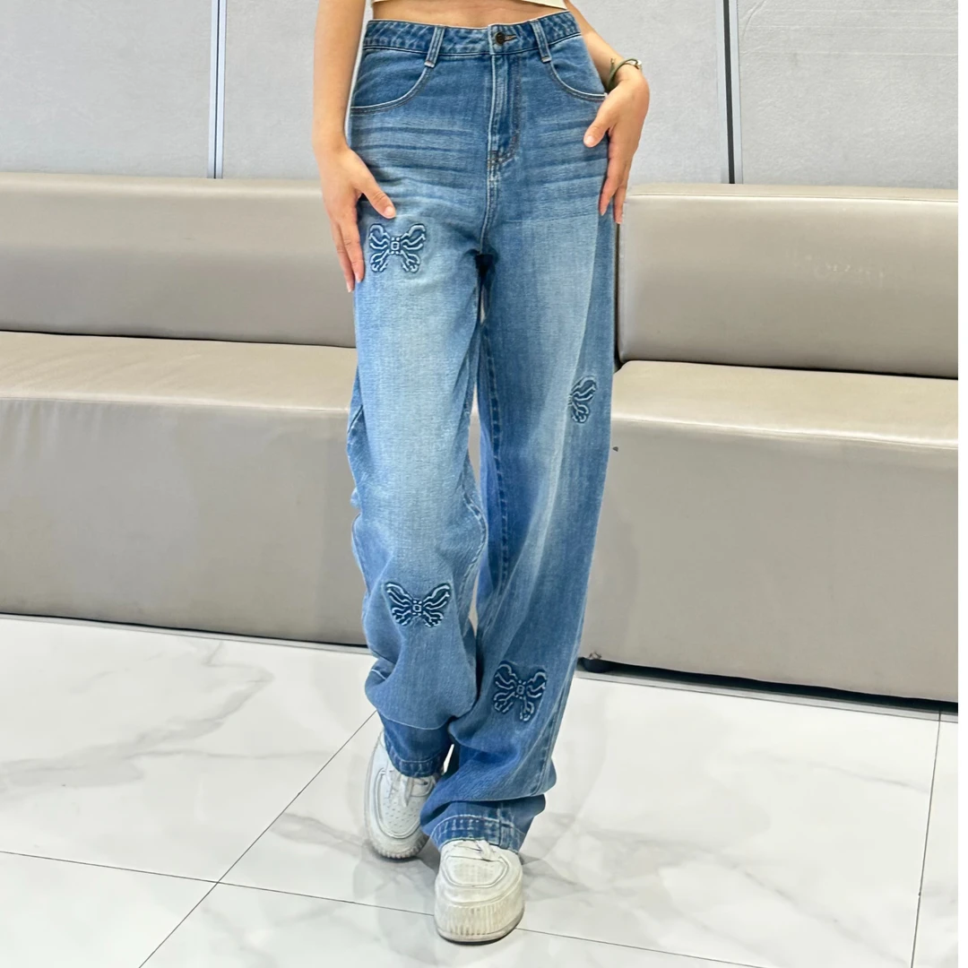 【立体浮雕蝴蝶骨】25新品明星同款小众轻奢窄版高腰直筒阔腿裤拖地