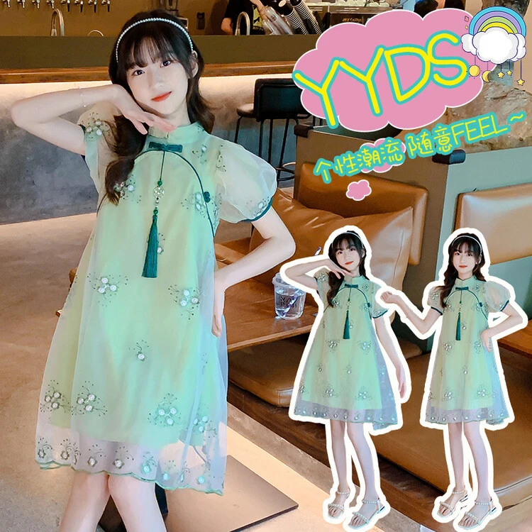 女童中国风连衣裙2025夏季新款儿童新中式旗袍裙女孩网纱公主裙