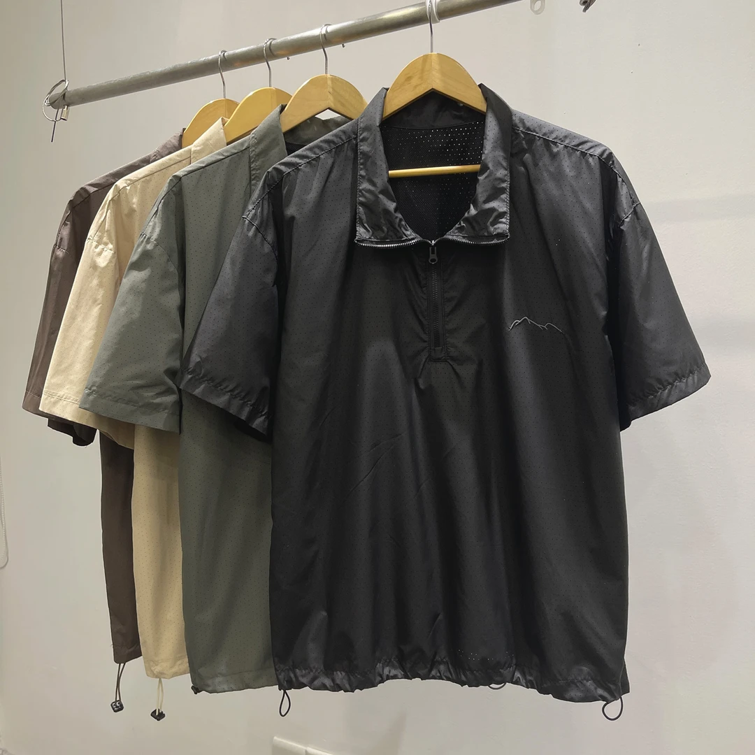 尚尚时尚翻领拉链黑色短袖潮流INS夏季休闲复古百搭抽绳冲锋衣服