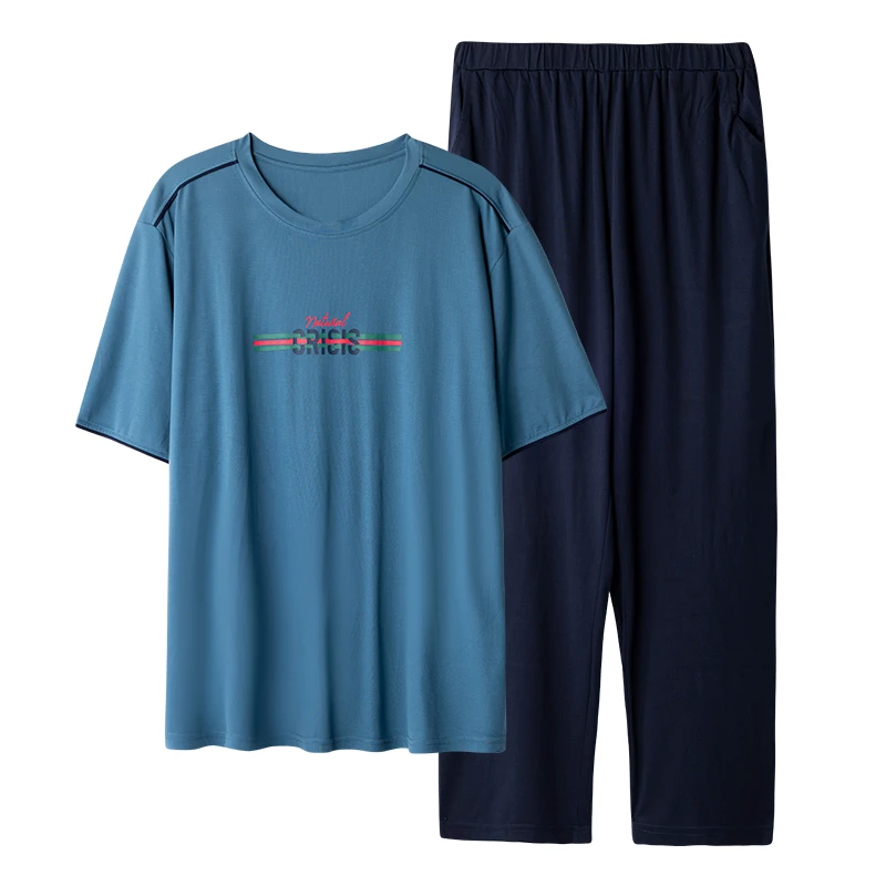 男士夏季短袖长裤家居服套装牛津蓝202458-461