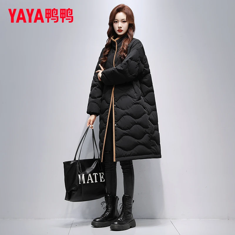 YAYA/鸭鸭中长款羽绒服女2025年冬季新款时尚简约轻薄立领可内穿