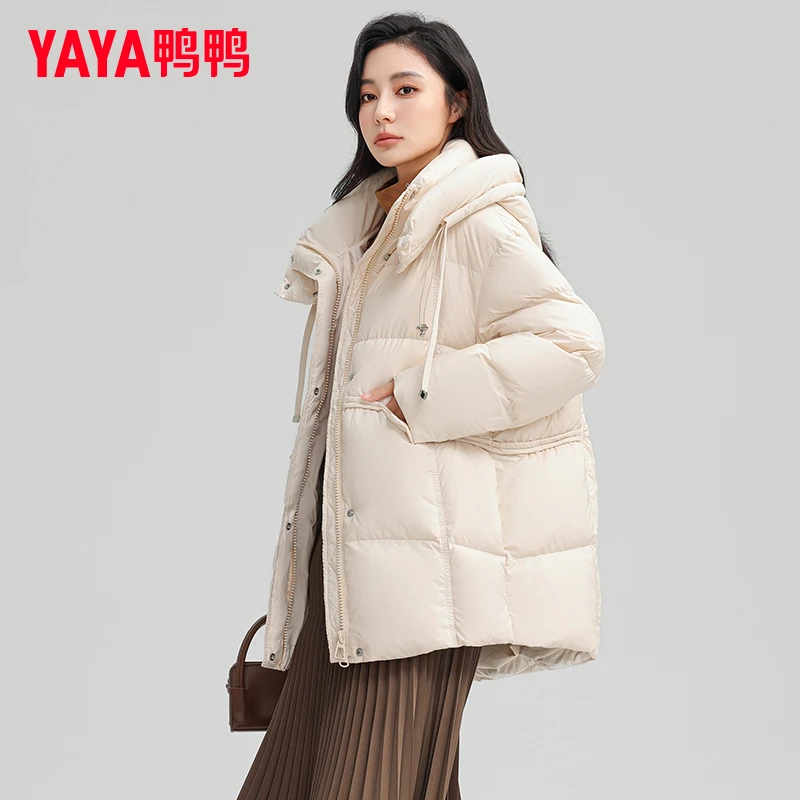 鸭鸭正品中长款羽绒服女2025年冬季新款时尚百搭休闲抗寒保暖外套
