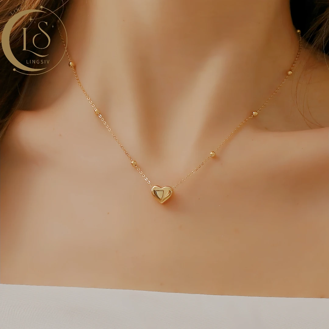 钛钢项链 气质轻奢小众爱心项链女简约设计感珠子链金色ins锁骨链