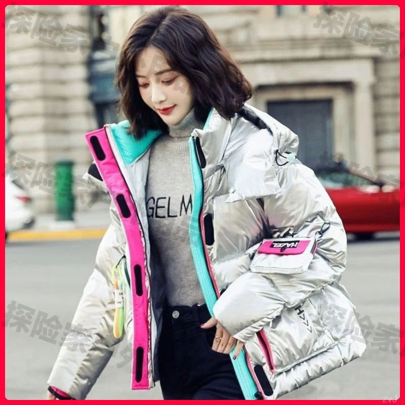 2025爆款白鸭绒羽绒服女冬季短款免洗字母亮面加厚女款时尚休闲