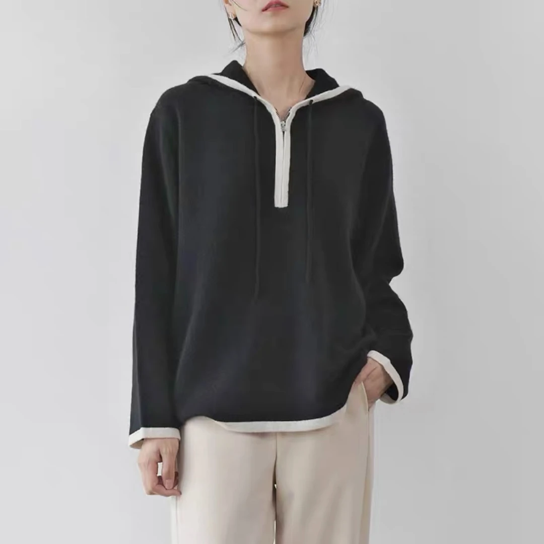 【美久仟】秋冬高货！精纺山羊绒精秋冬套头纺帽衫秋冬女装E939