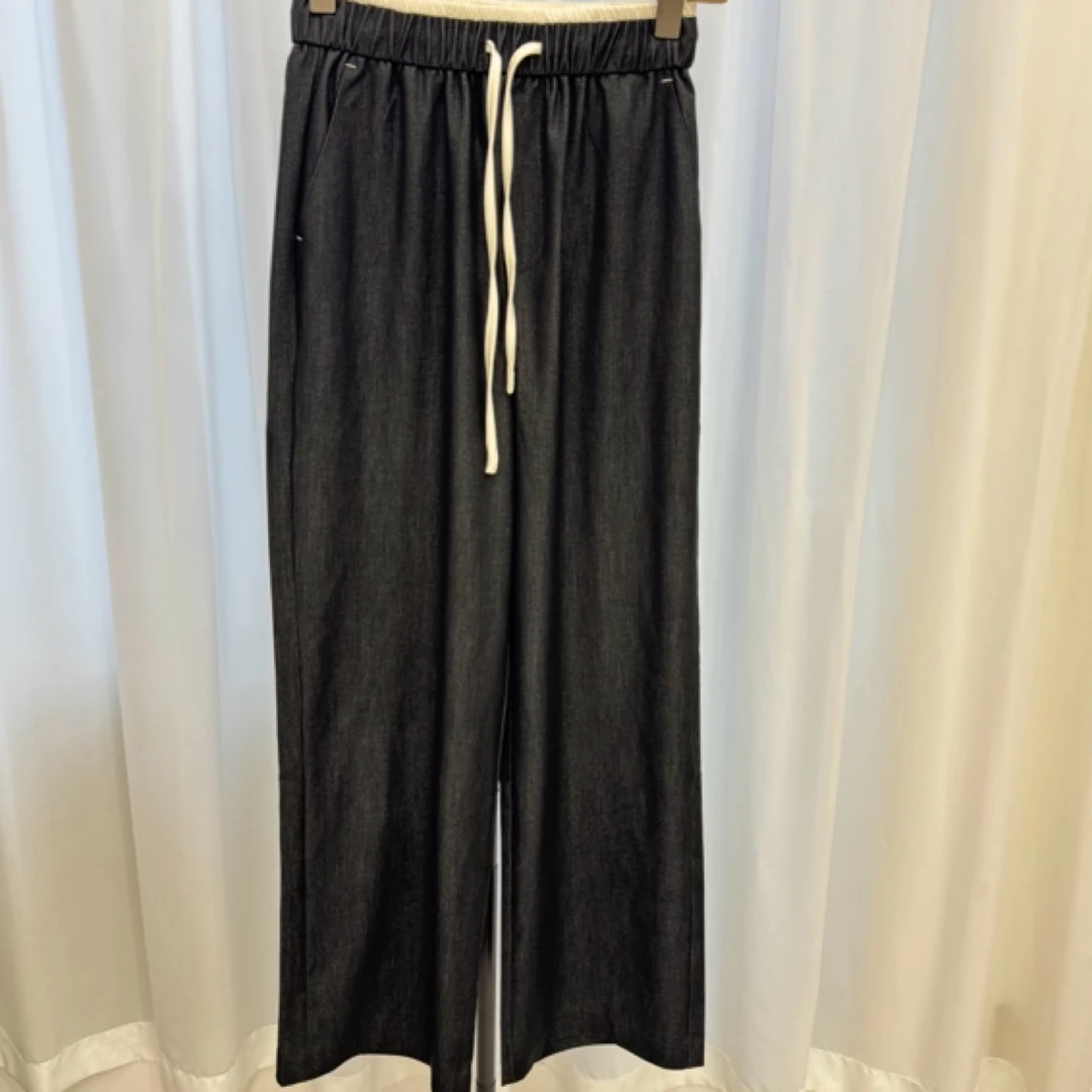 JYBD时尚潮流抽绳松紧腰百搭夏季垂感直筒裤