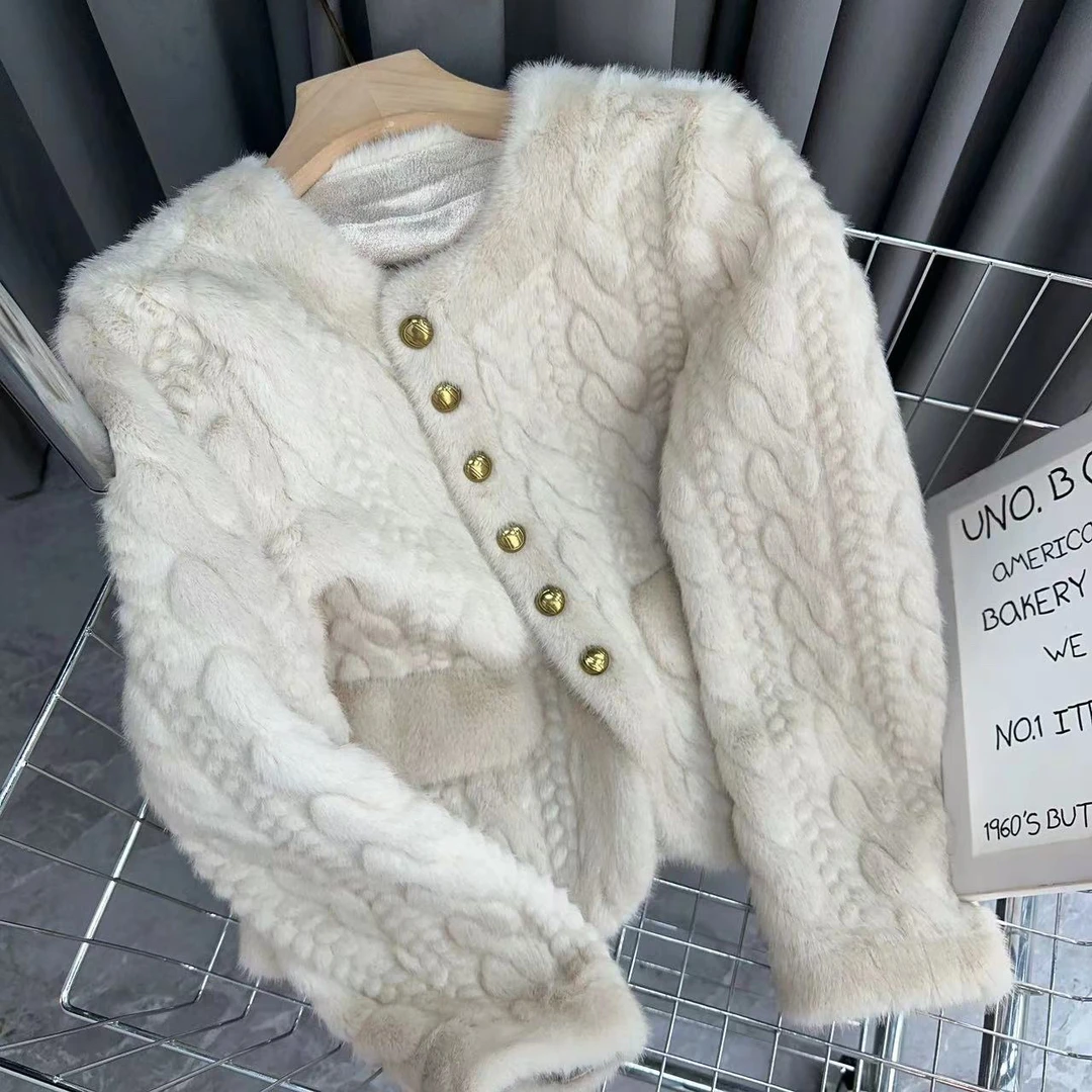 ［四季青穿搭］新款百搭修身显瘦时尚小香风皮毛一体开衫外套310118