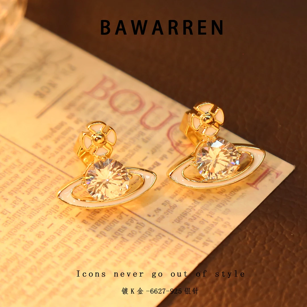 Bawarren 美❤ 6627-白土星精致耳环小众欧美优雅轻奢