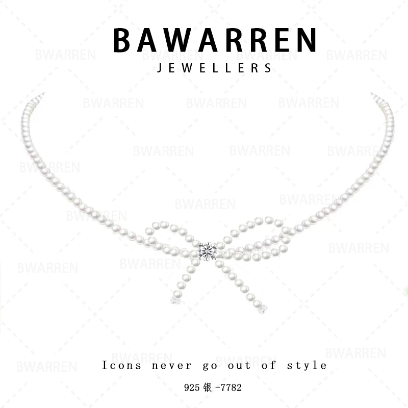 Bawarren 坠链均925银  7782-蝴蝶结精致项链小众