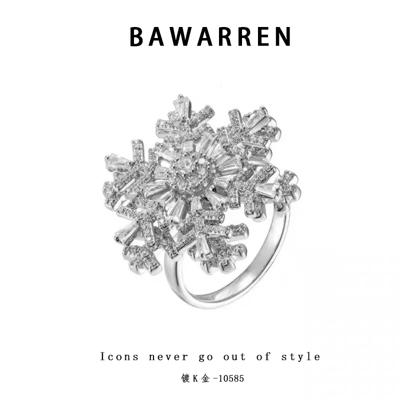 Bawarren 意❤ 精工CNC 10585-雪花轻奢戒指气质简约欧美