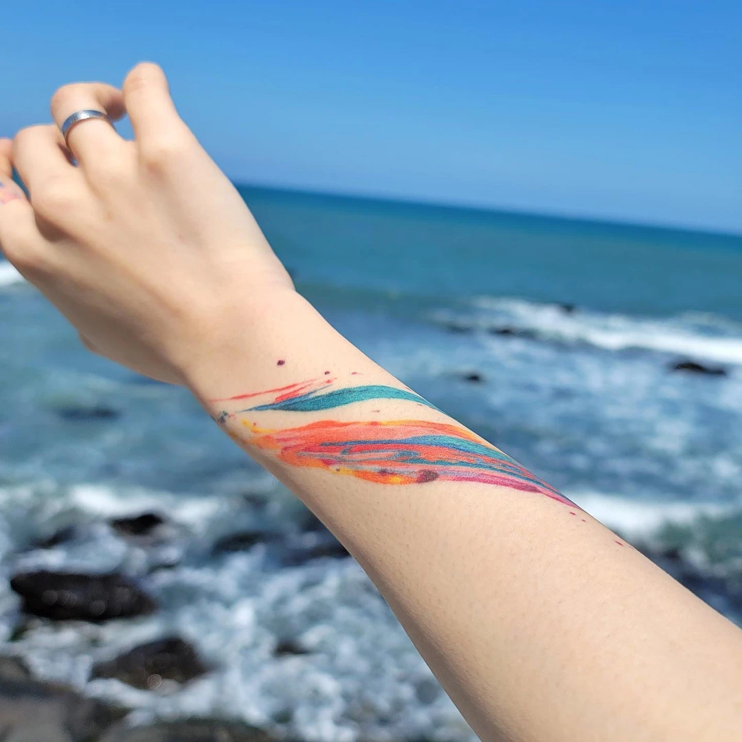 新品深海彩虹油墨彩色 潮流设计 清爽音乐节防水纹身贴防汗彩色系