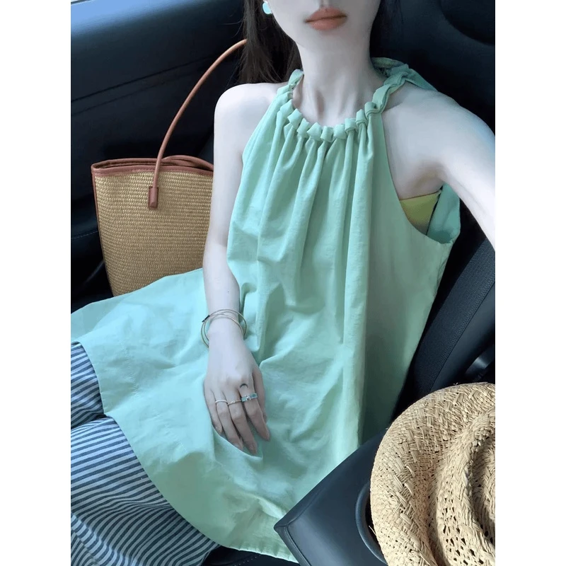 孕妇装小香风盐系穿搭套装夏季大码挂脖吊带上衣条纹休闲裤两件套