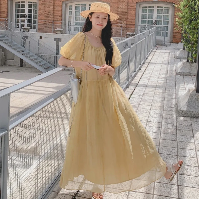 孕妇装夏款韩版宽松仙女连衣裙度假风垂感长裙慵懒风法式长裙子