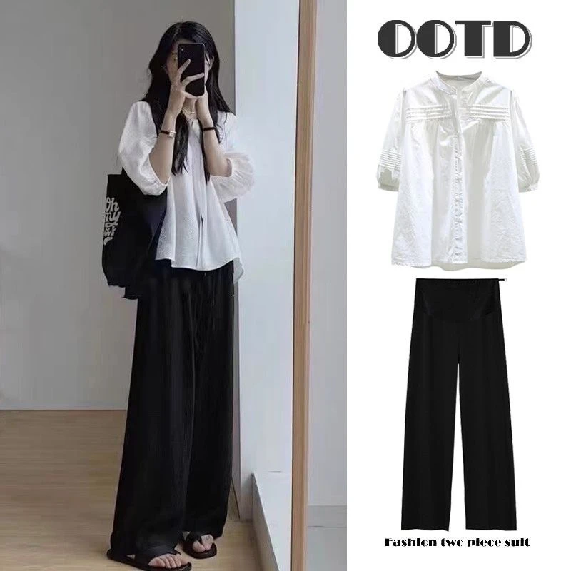 孕妇上衣衬衫2024夏季新款上衣褶皱设计感休闲气质轻熟温柔灯笼袖