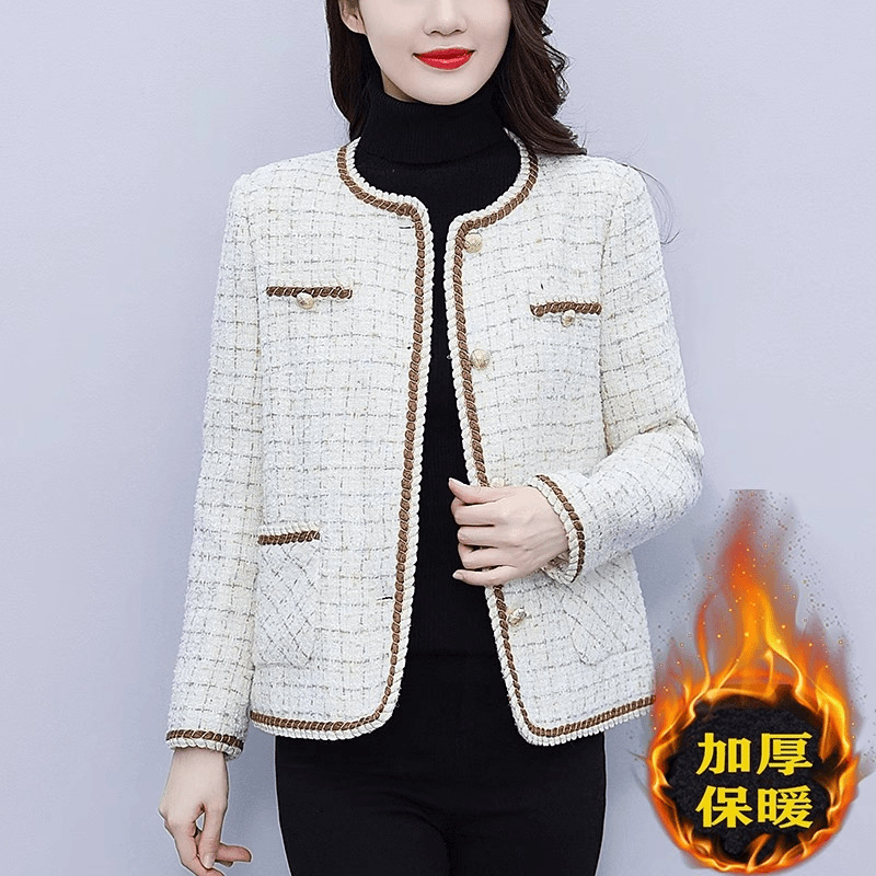 LOzP流行小香风外套女士短款秋冬新款加绒加厚时尚洋气呢子大衣