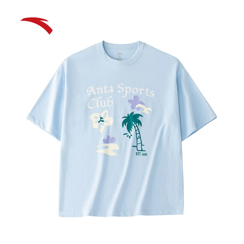 安踏时尚宽松短袖t恤女2024夏季新款圆领套头针织衫上衣162428104