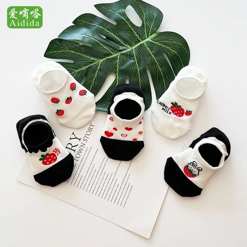 儿童袜子春夏季精梳棉薄款透气卡通可爱黑白色男童女童浅口隐形袜