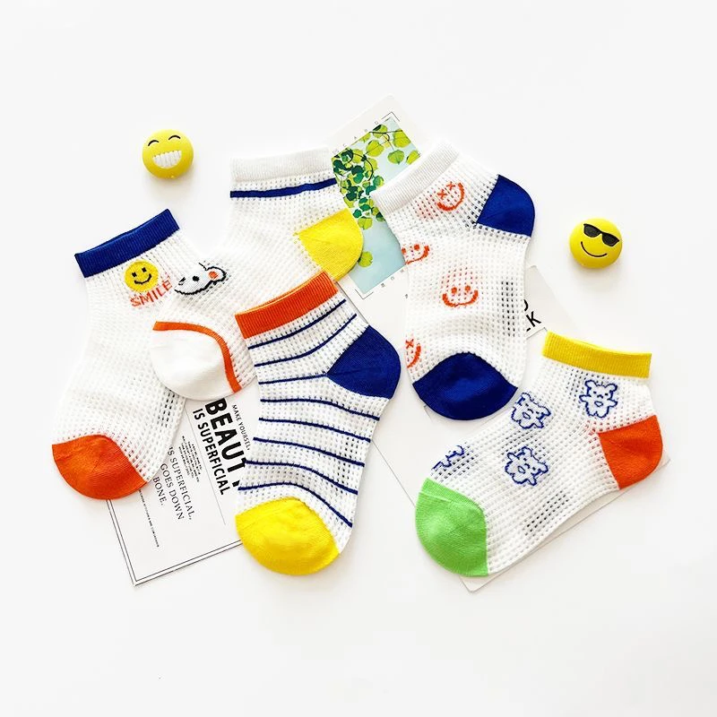 爱嘀嗒儿童袜子春夏季超薄款网面透气吸汗卡通男女童宝宝短筒船袜