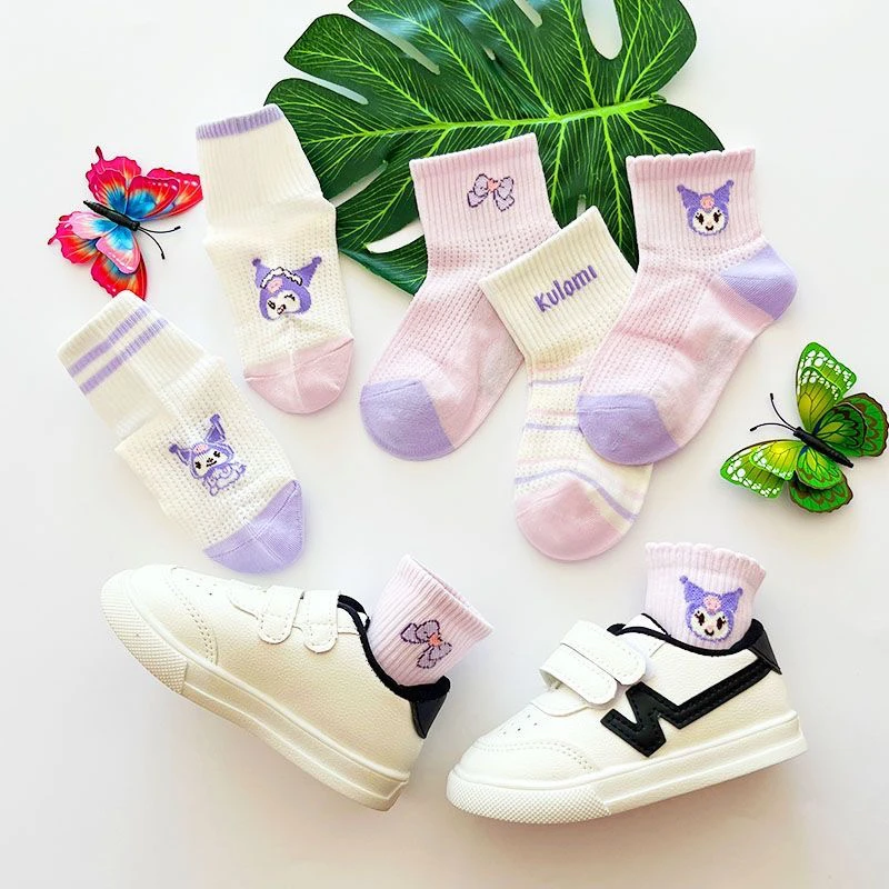 爱嘀嗒儿童袜子夏季超薄大网面女童宝宝可爱卡通库洛米透气棉袜