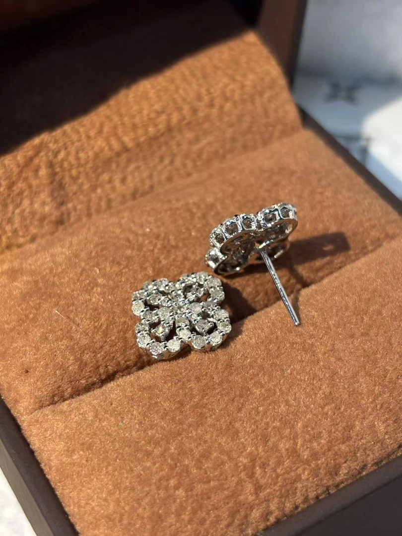 【月下高定珠宝】重金 1克拉水滴四叶草耳钉 ZSES001612