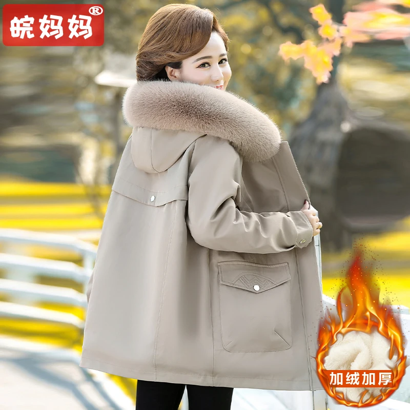 妈妈款棉袄加绒加厚冬季外套中老年人女装母亲洋气50-60岁棉衣服