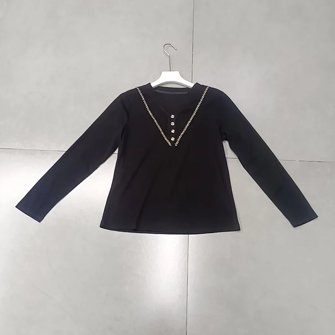 9275【衣长55】气质V领长袖T恤女2025春季新款时尚显瘦休闲上衣