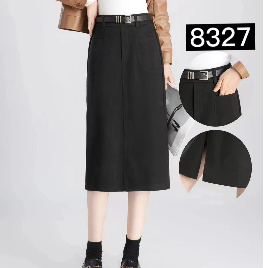 8327【裙长74】时尚后开叉半身裙女2025春季新款气质显瘦工装裙【A9】