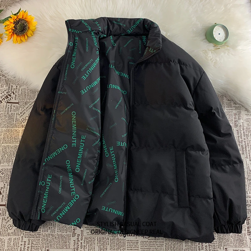 稻草人双面穿棉衣外套男款冬季潮牌加厚保暖情侣港风宽松立领棉服