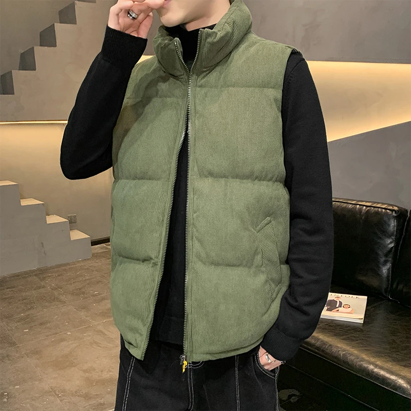 稻草人冬季加厚保暖无袖坎肩灯芯绒背心男潮牌外穿运动马甲男棉服