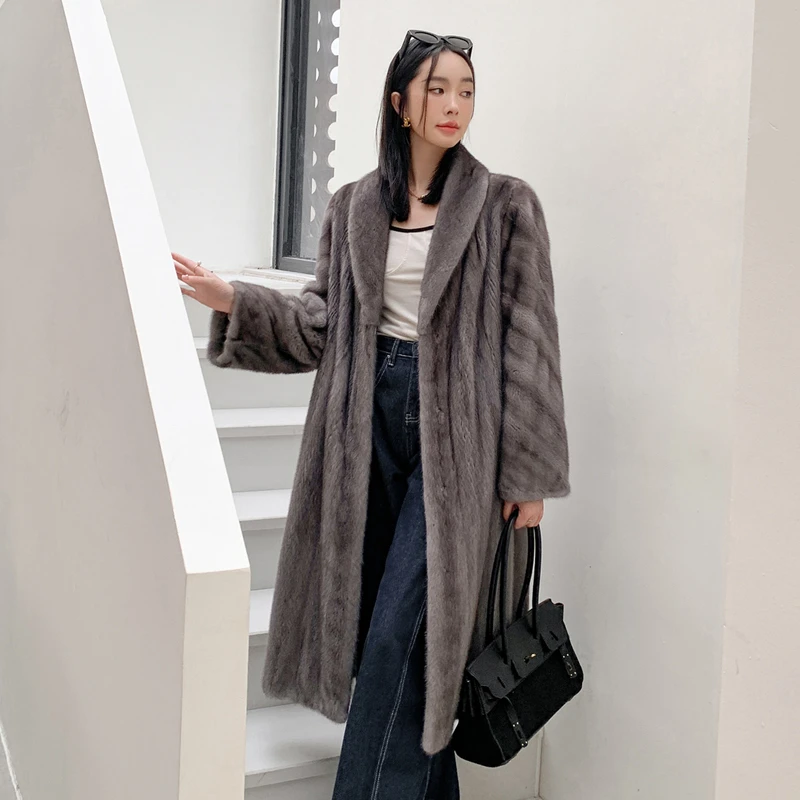 进口天鹅绒全抽小母貂水貂皮草女整貂外套复古风ZD60Y023