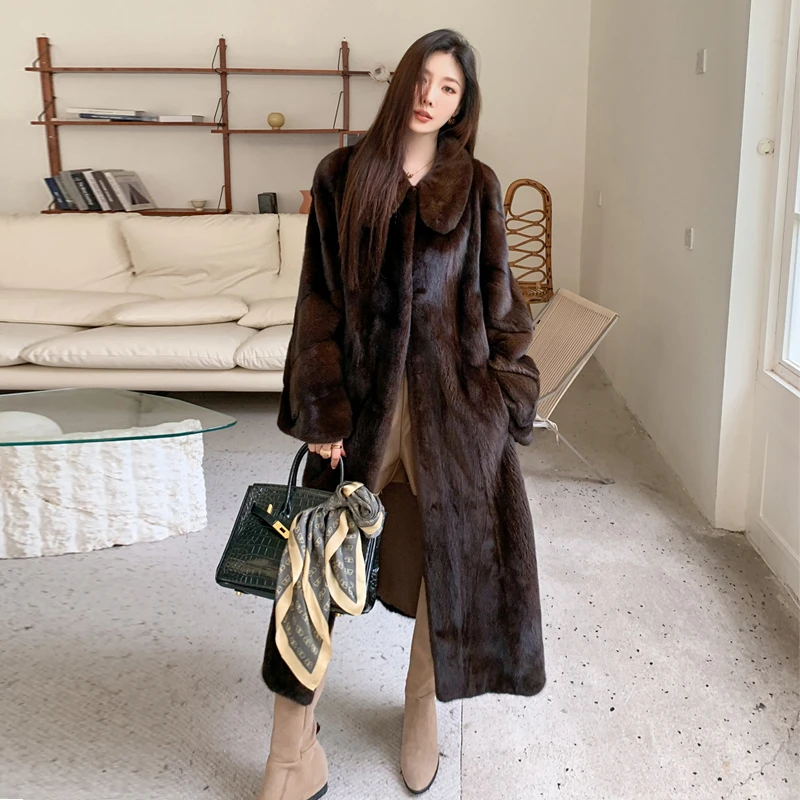 “都市佳人”进口天鹅绒水貂皮草外套貂皮大衣长款冬简约ZD46Y024