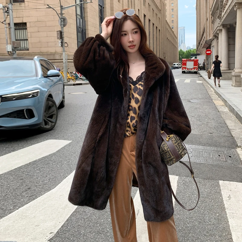 “灯笼袖貂”进口天鹅绒水貂皮草女整貂中长复古貂大衣外套ZD35Y024