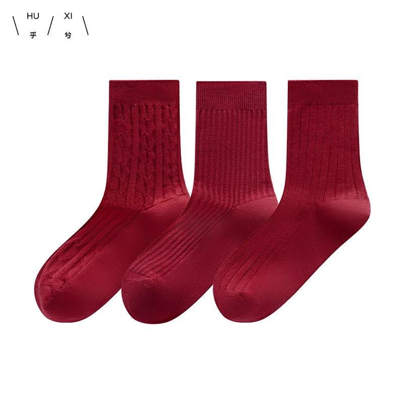 爱慕集团乎兮红品礼盒中筒袜三双装女士-HX902323