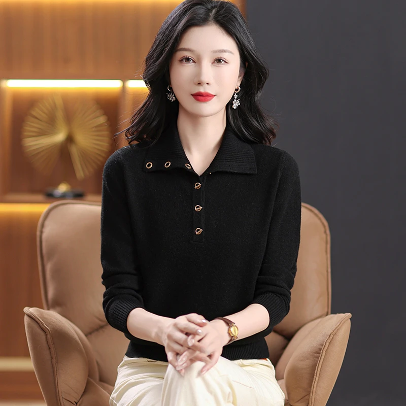 新款自由领拼色撞色洋气冬季套头百搭显瘦时尚针织衫女9141