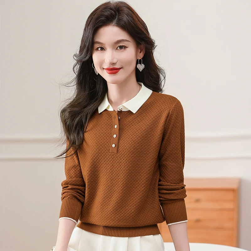 早春丝羊毛春秋时尚气质套头洋气女小衫百搭宽松显瘦针织衫98950