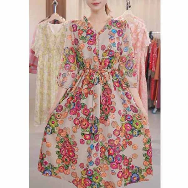 新款时尚气质显瘦连衣裙女夏季中长款收腰碎花裙子J2477